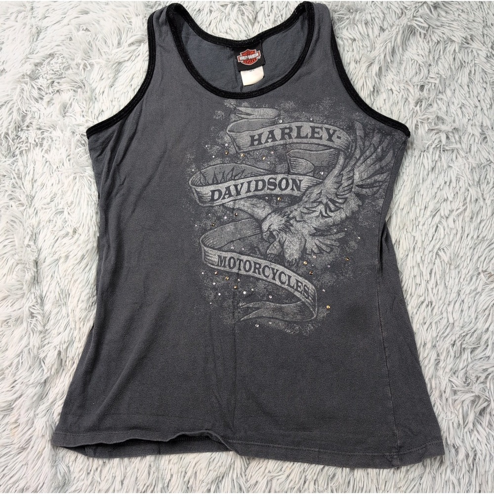 Harley Davidson Shirt Womens L Gray Tank Top Motorcycle Grunge Route 65